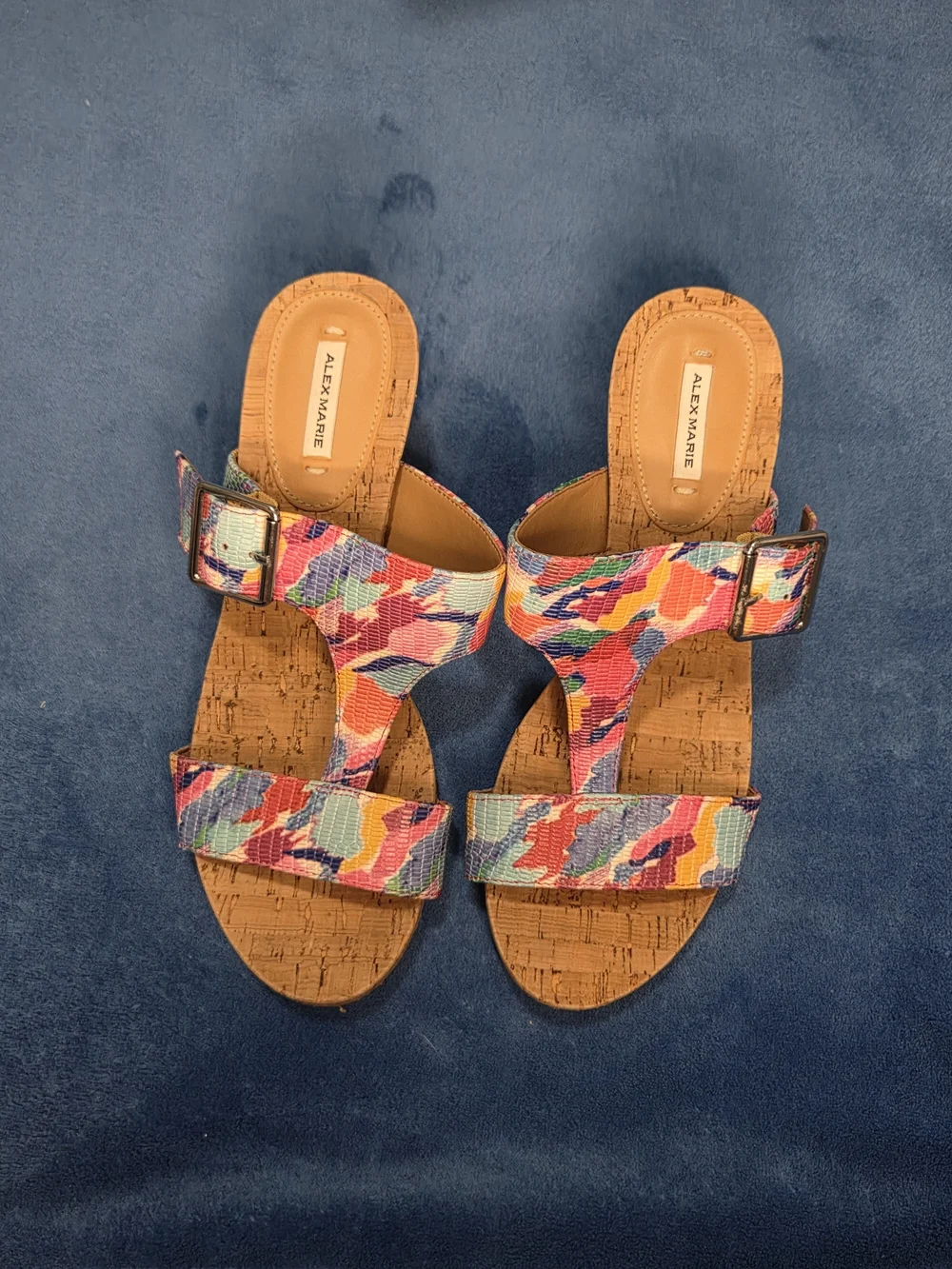 Alex Marie Multicolor Cork-Style Buckle Sandals